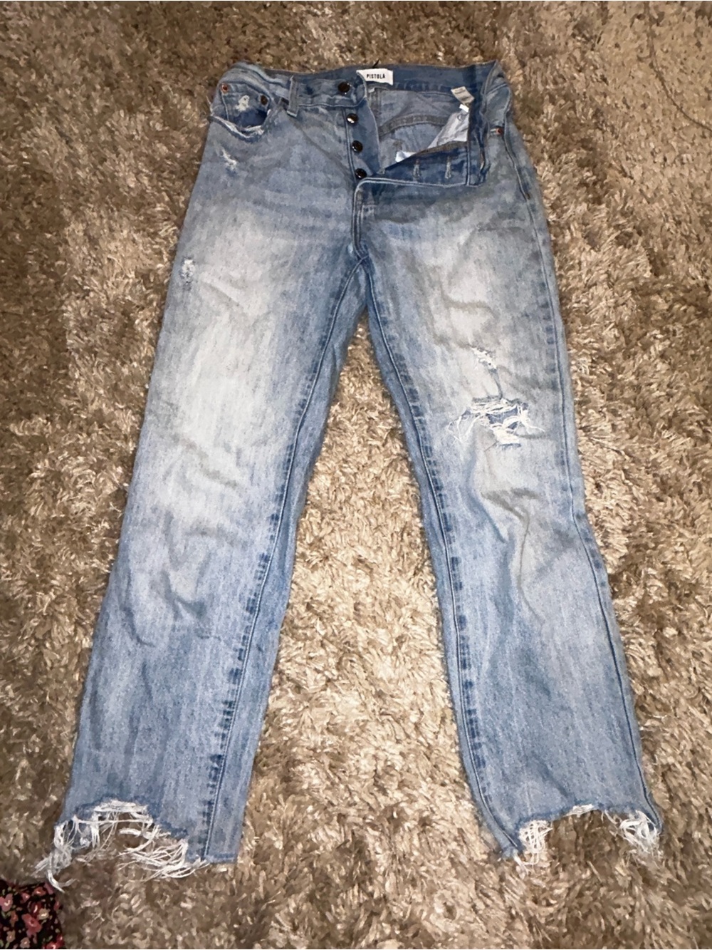 pistola Light Blue Distressed Straight Leg Jeans